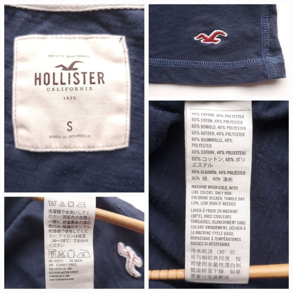 Hollister Deep V Neck T Shirt Navy Blue Size S Baby Pocket Tee Y2K Bella Swan - Picture 5 of 10
